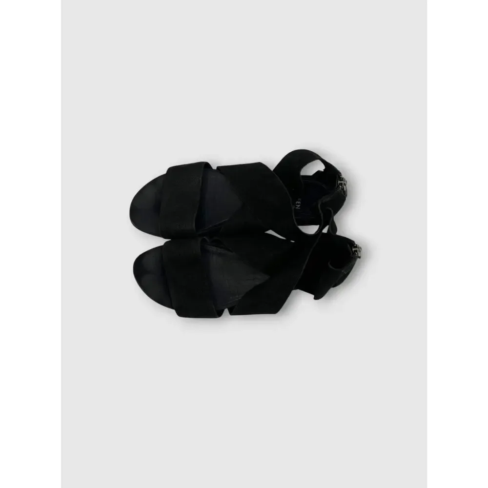 Eileen Fisher Black Suede Leather Gladiator Cutout Strappy Sandals Size 9